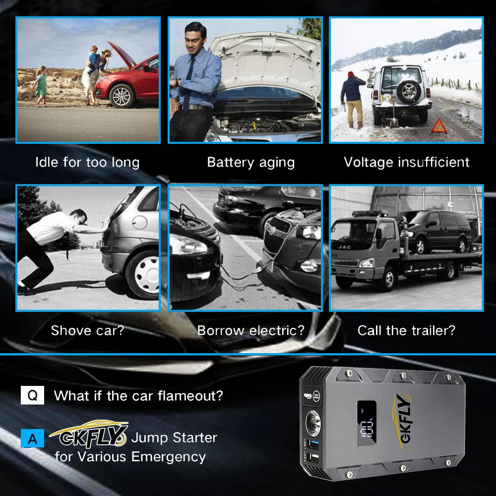 GKFLY Car Jump Starter Portable Power Bank 9000A/5000A/3000A Starting Device Car Booster Battery For Petorl Diesel Car