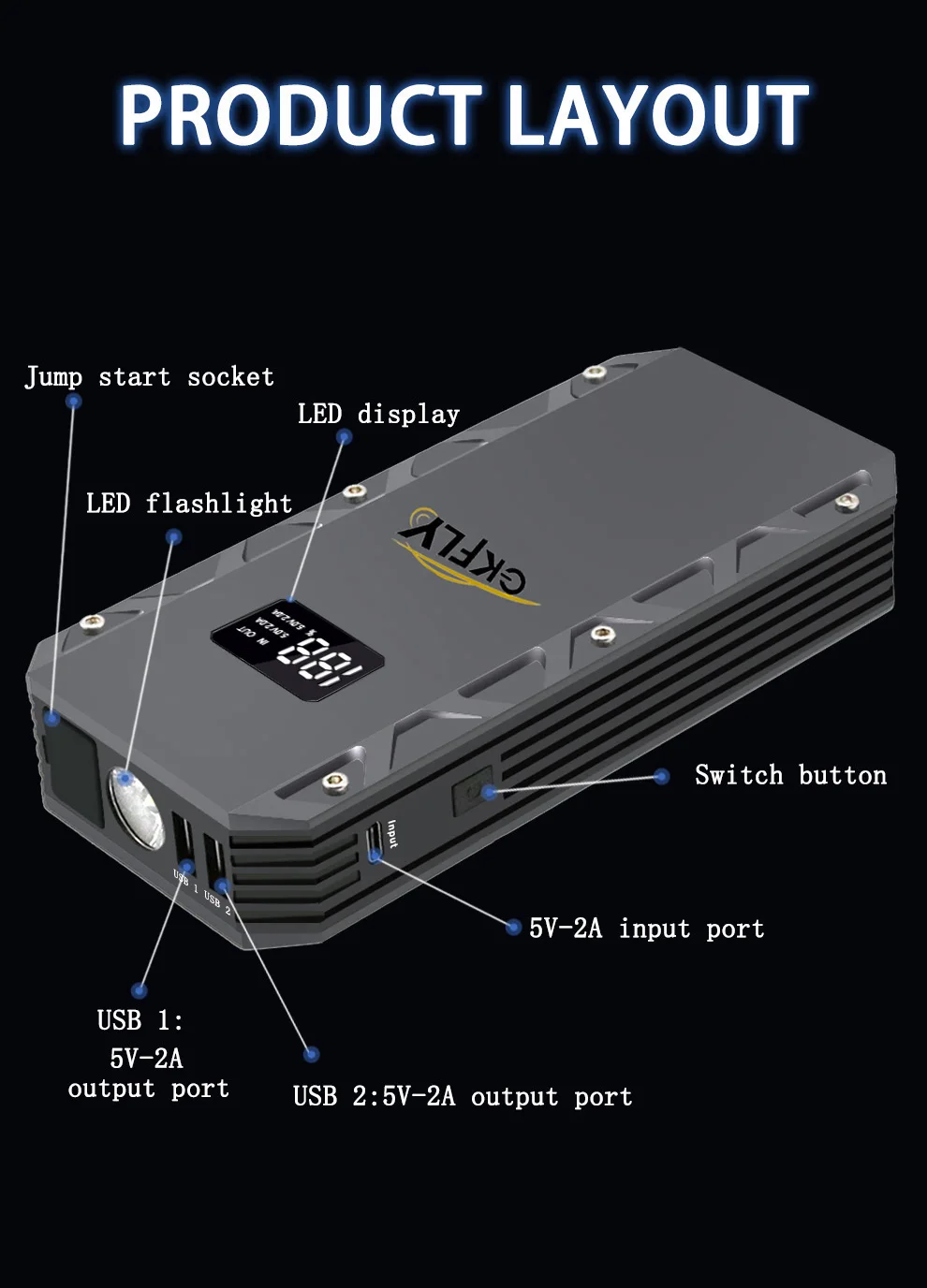 GKFLY Car Jump Starter Portable Power Bank 9000A/5000A/3000A Starting Device Car Booster Battery For Petorl Diesel Car