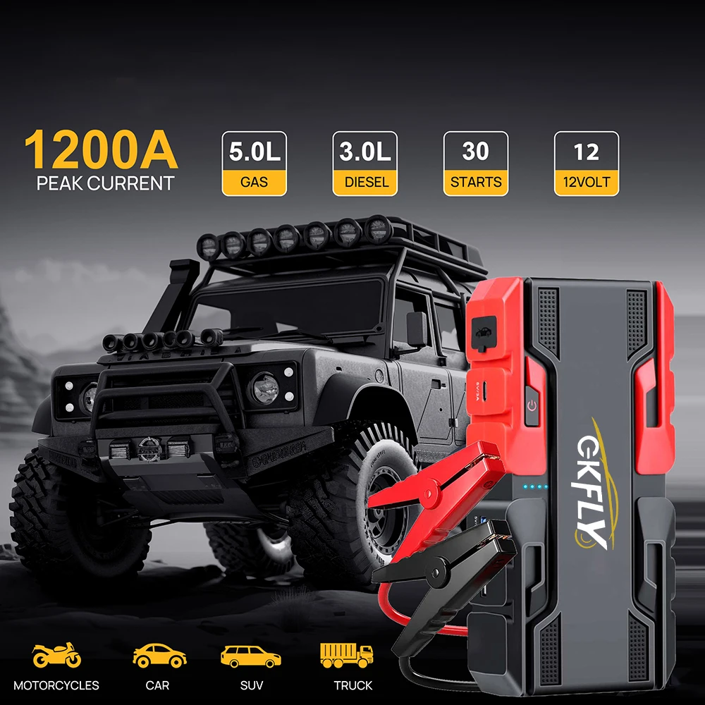 GKFLY Car Battery Jump Starter 2000A/3000A Portable Car Battery Booster Charger 12V Starting Device Emergency Booster