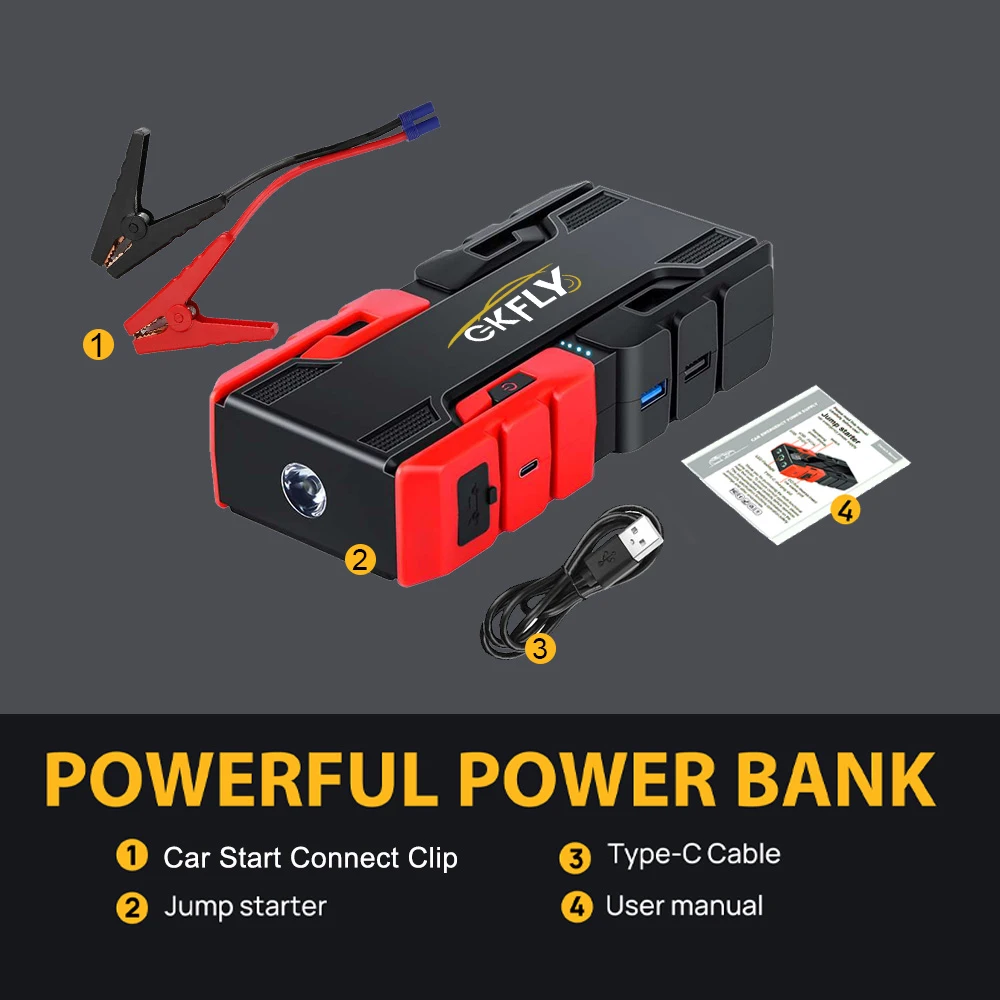 GKFLY Car Battery Jump Starter 2000A/3000A Portable Car Battery Booster Charger 12V Starting Device Emergency Booster