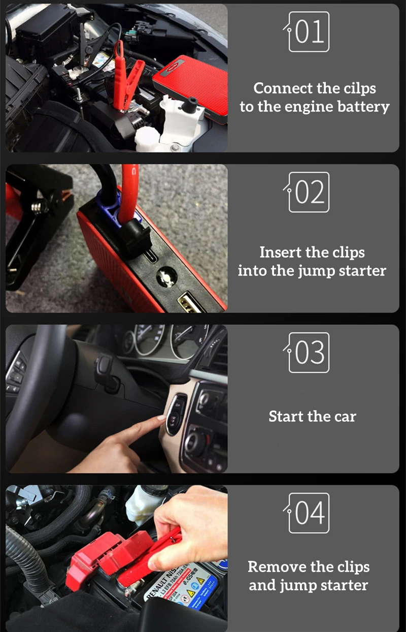 GKFLY Car Battery Jump Starter 2000A/3000A Portable Car Battery Booster Charger 12V Starting Device Emergency Booster