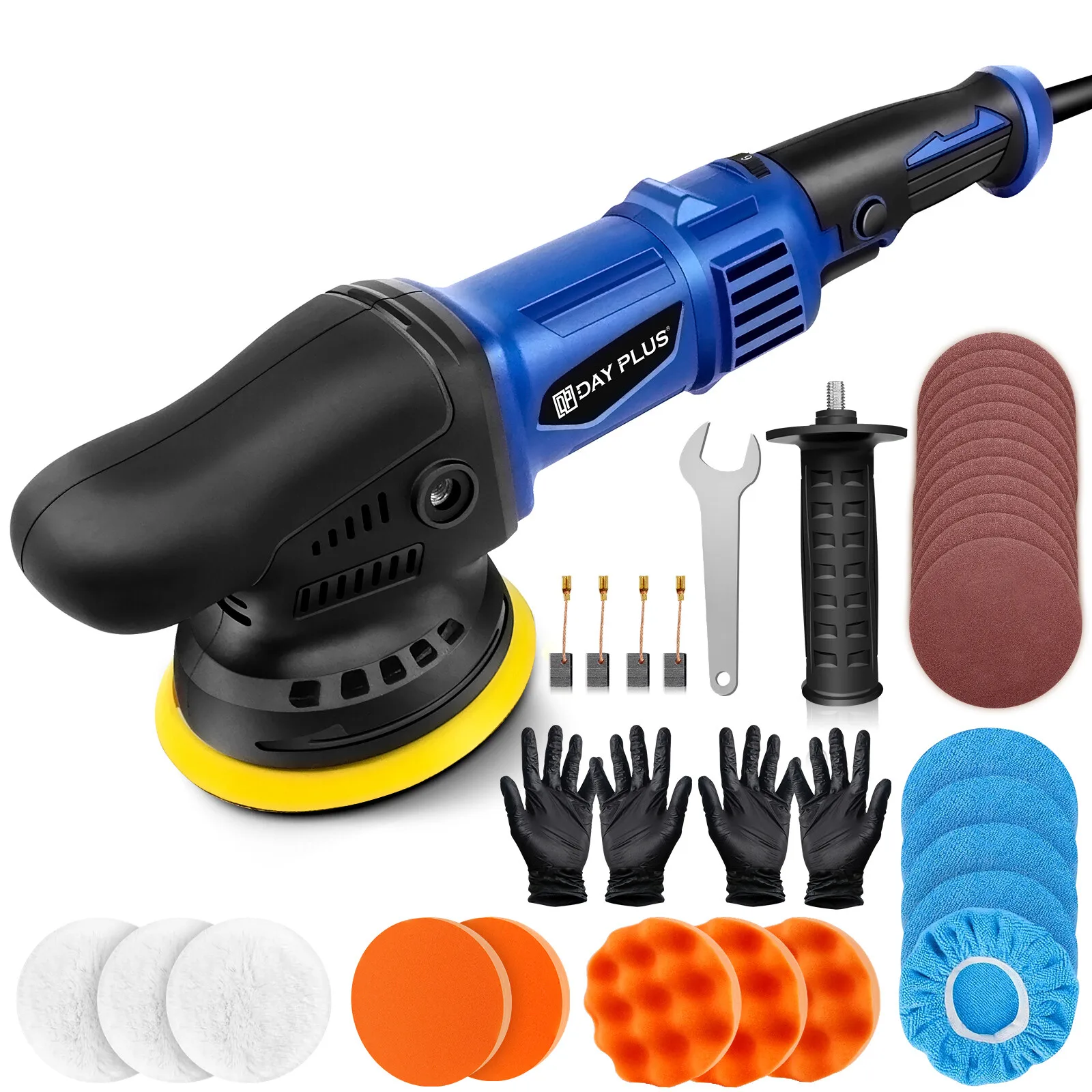 DayPlus Polisher 5000W Dual Action Car Polisher, Random Orbital Polisher Car Buffer Polisher 6 Variable Speed for Car Detailing