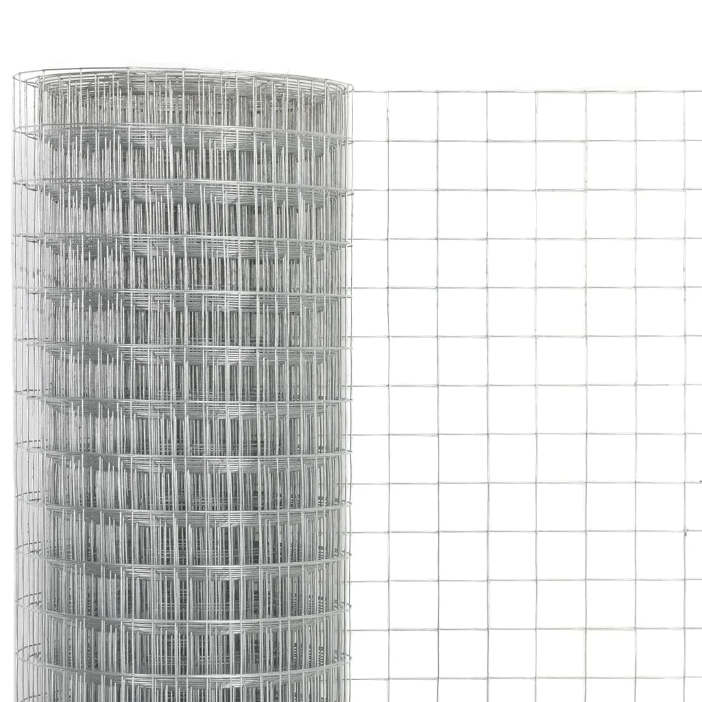 Chicken Wire Fence Galvanised Steel 25x0.5 m Silver Galvanized Welded Cage Wire Mesh Roll Supports Poultry Netting