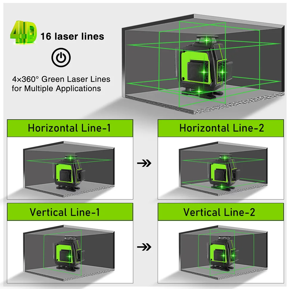 Clubiona 16/12 lines professional Super powerful Green Beams Laser Level With 4000mAh Li-ion Battery Remote Control pulse mode