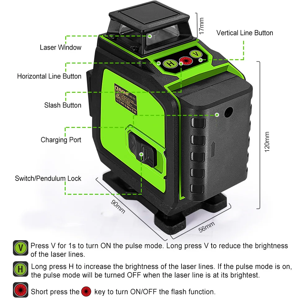 Clubiona 16/12 lines professional Super powerful Green Beams Laser Level With 4000mAh Li-ion Battery Remote Control pulse mode