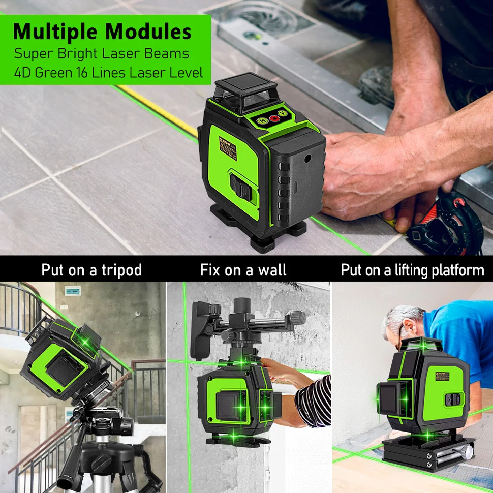 Clubiona 16/12 lines professional Super powerful Green Beams Laser Level With 4000mAh Li-ion Battery Remote Control pulse mode