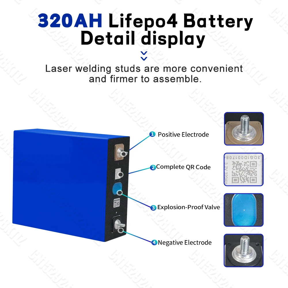 Grade A 3.2V 320AH Lifepo4 Battery Rechargeable Lithium Iron Phosphate DIY 12V 24V 48V for Camping Boats Golf Cart RV Forklift