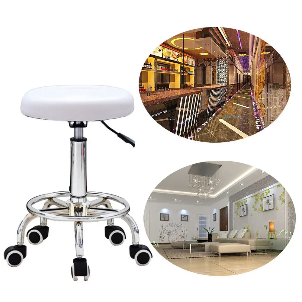 360° Rolling Bar Stool, Adjustable Height Comfortable Rotating Work Chair,Home/Office/Bar/Beauty Salon Chair,Black/White