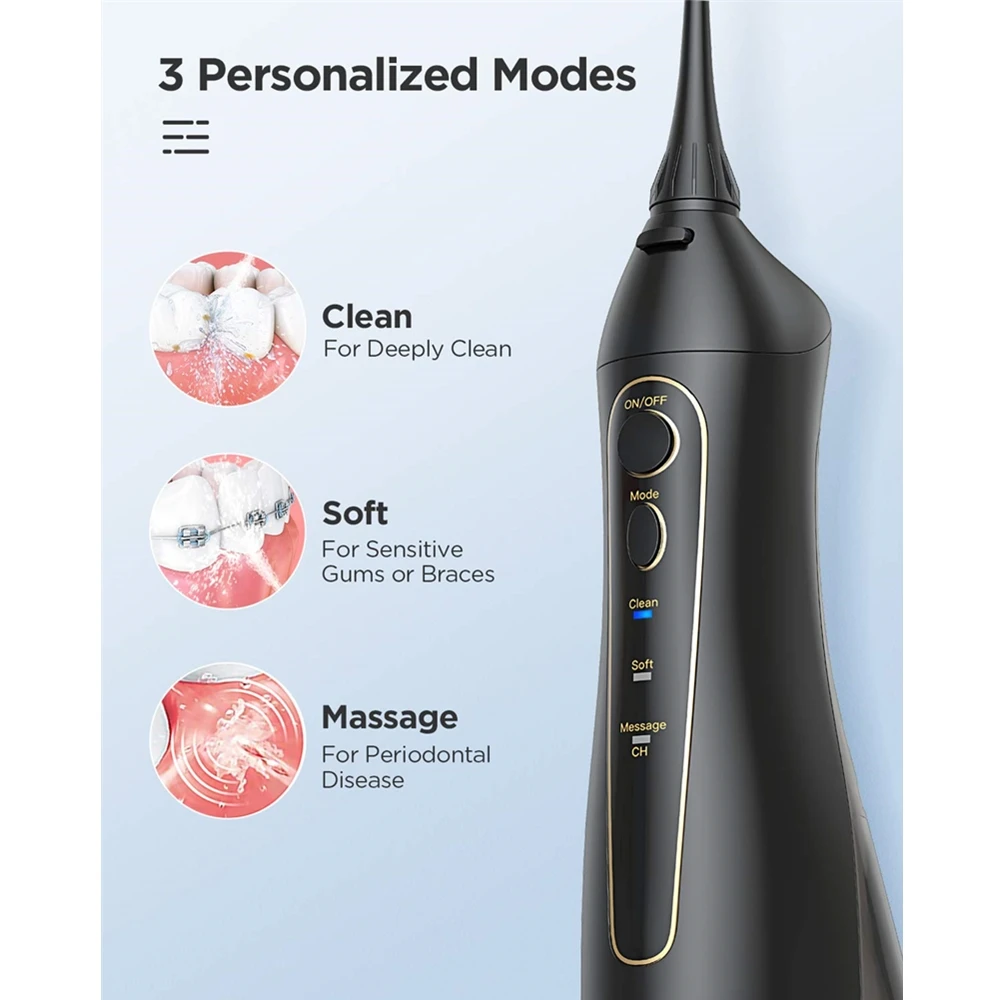 Fairywill Water Flossers Oral Irrigator Rechargeable Portable Dental 3 Modes Water Tank for Teeth 300ML Waterproof Teeth Cleaner