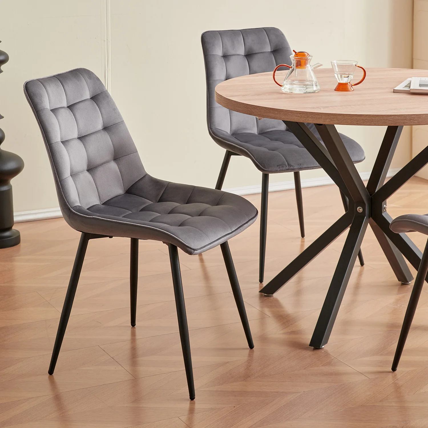 EGOONM Set of 2/4/6 Velvet Dining Chairs Metal Legs Modern Comfortable Chair for Kitchen Bedroom Living Room Home Furniture