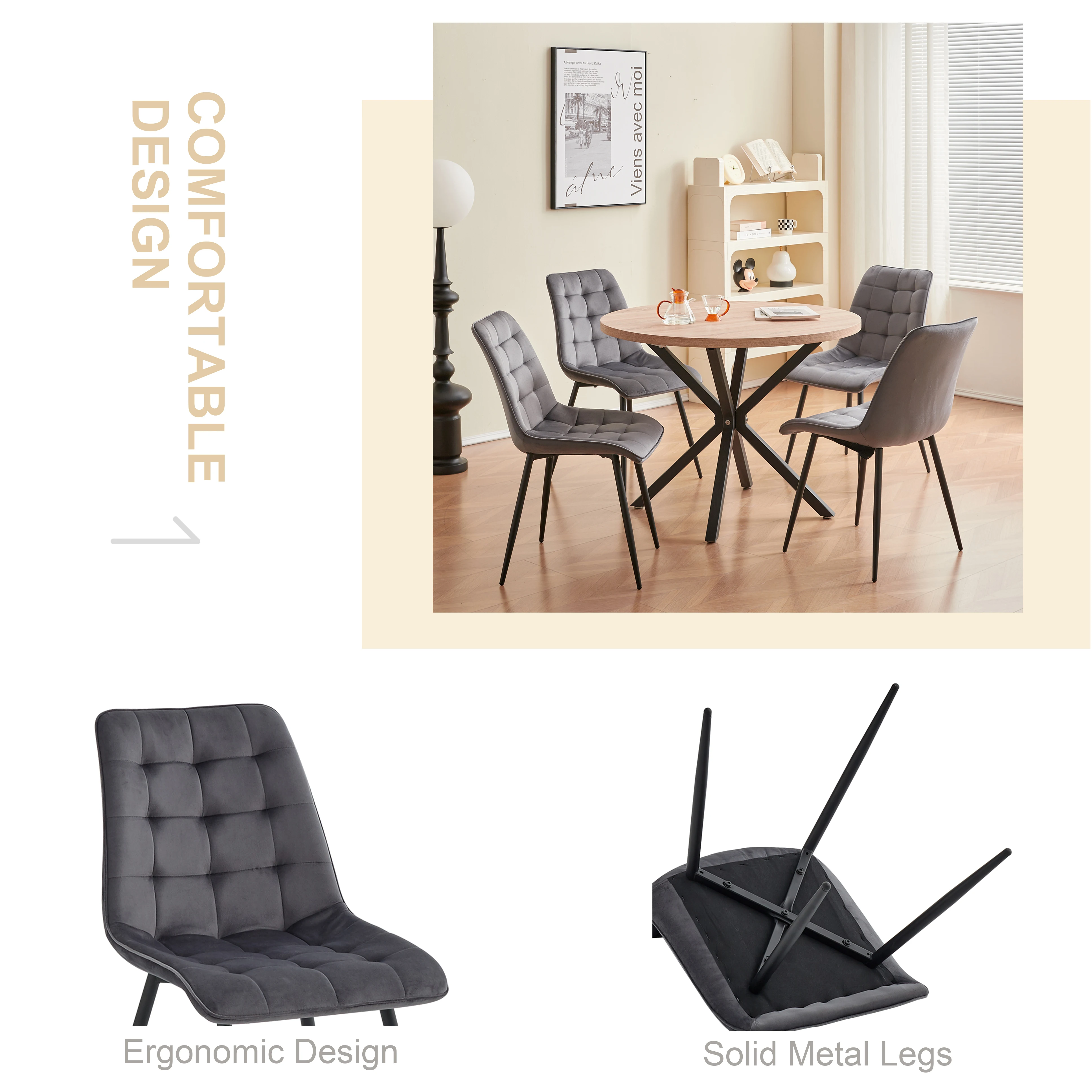 EGOONM Set of 2/4/6 Velvet Dining Chairs Metal Legs Modern Comfortable Chair for Kitchen Bedroom Living Room Home Furniture