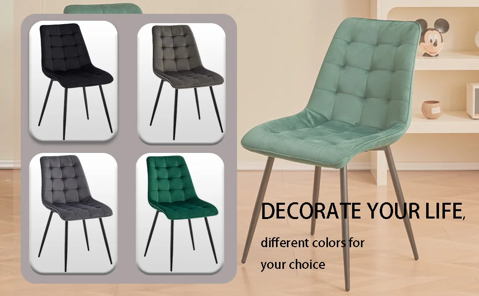 EGOONM Set of 2/4/6 Velvet Dining Chairs Metal Legs Modern Comfortable Chair for Kitchen Bedroom Living Room Home Furniture