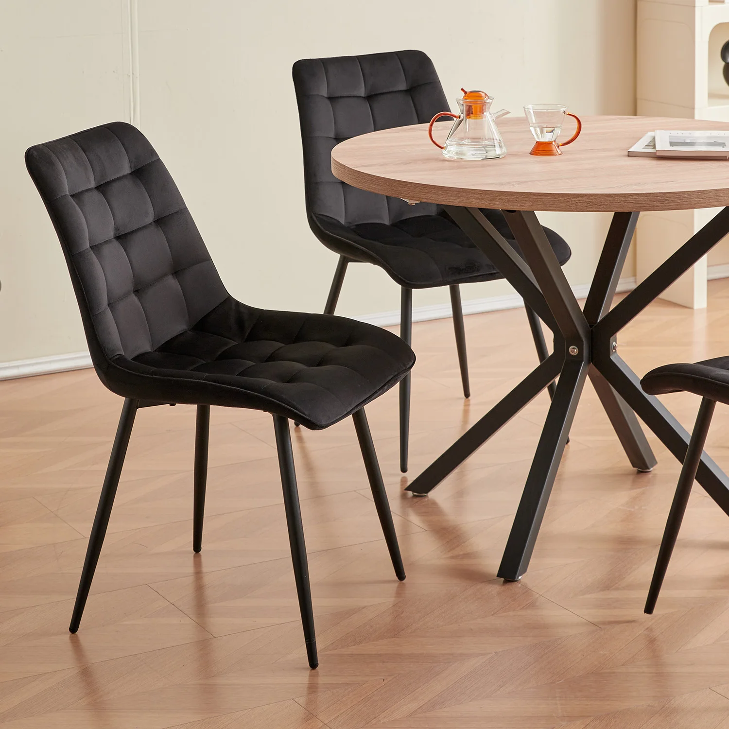 EGOONM Set of 2/4/6 Velvet Dining Chairs Metal Legs Modern Comfortable Chair for Kitchen Bedroom Living Room Home Furniture