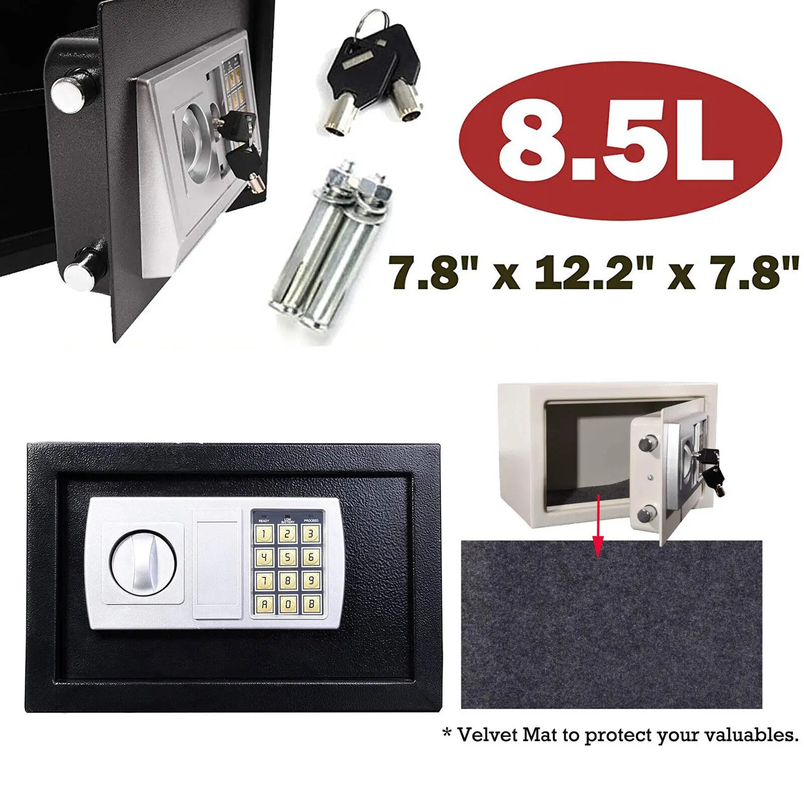 DayPlus 4.6L/8.5L/16L Safe Furniture Safe Double Bit Lock Iron Steel Safe with Lock and 2 Keys for Business Cash/Money/Jewellery