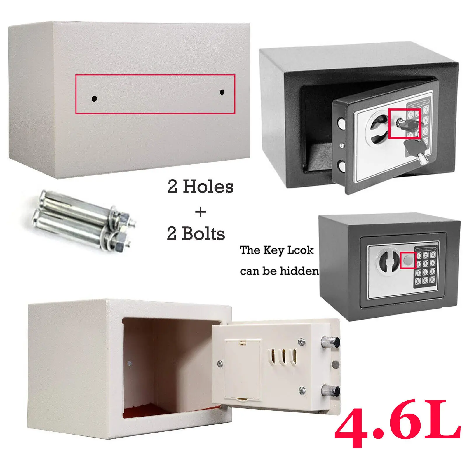DayPlus 4.6L/8.5L/16L Safe Furniture Safe Double Bit Lock Iron Steel Safe with Lock and 2 Keys for Business Cash/Money/Jewellery