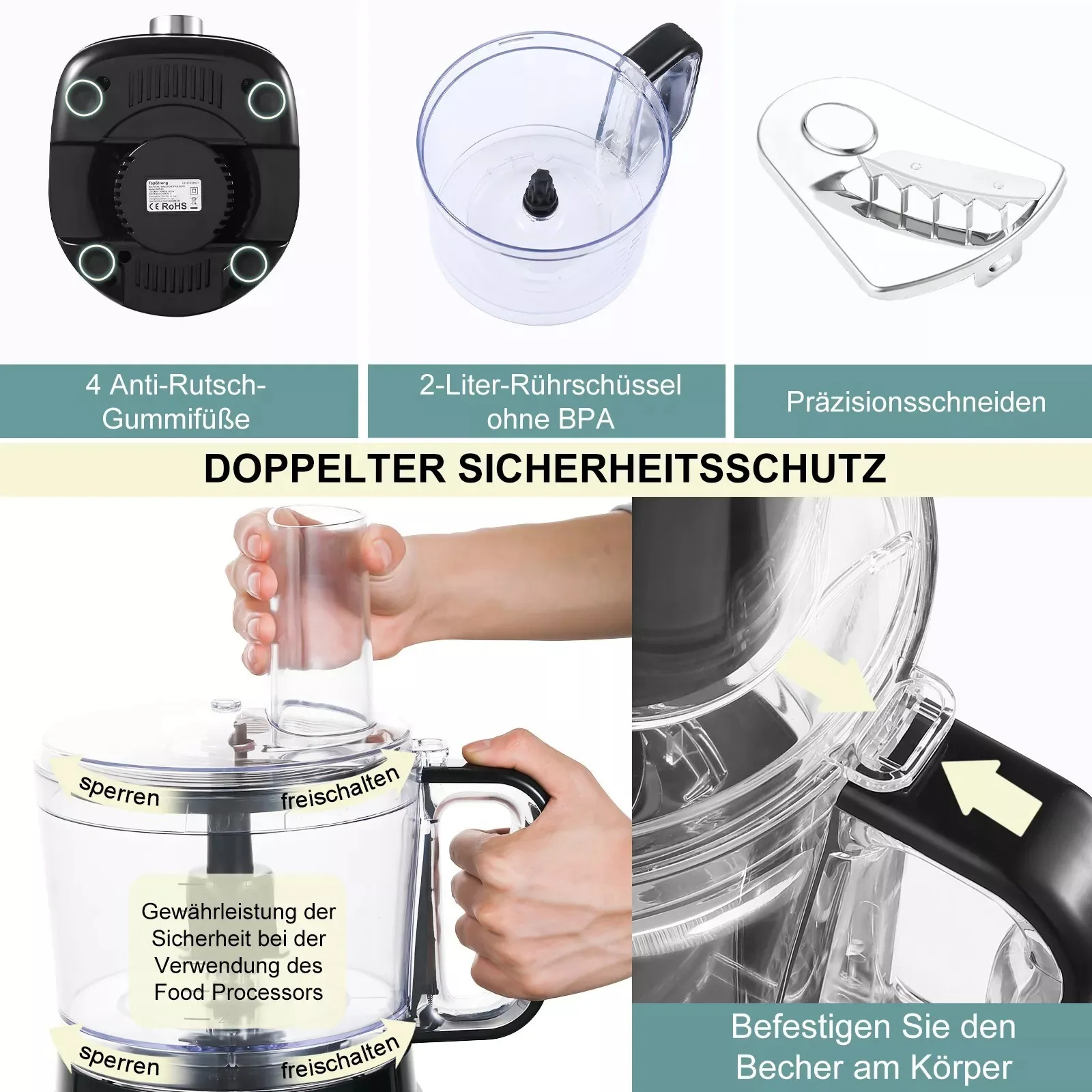 Topstrong 800W 8-in-1 Meat Grinder 3 Speeds Kitchen Food Processor EUFP421