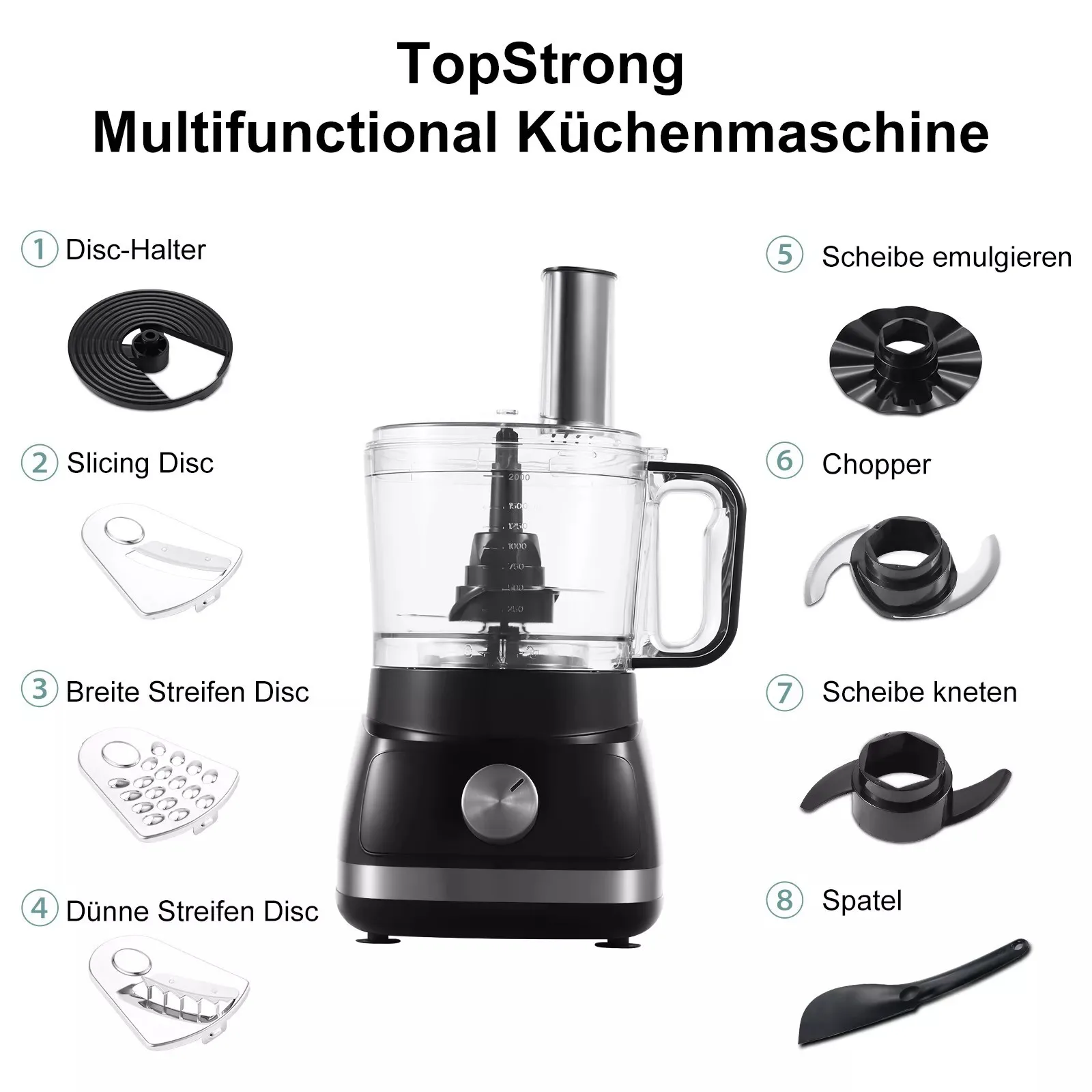 Topstrong 800W 8-in-1 Meat Grinder 3 Speeds Kitchen Food Processor EUFP421