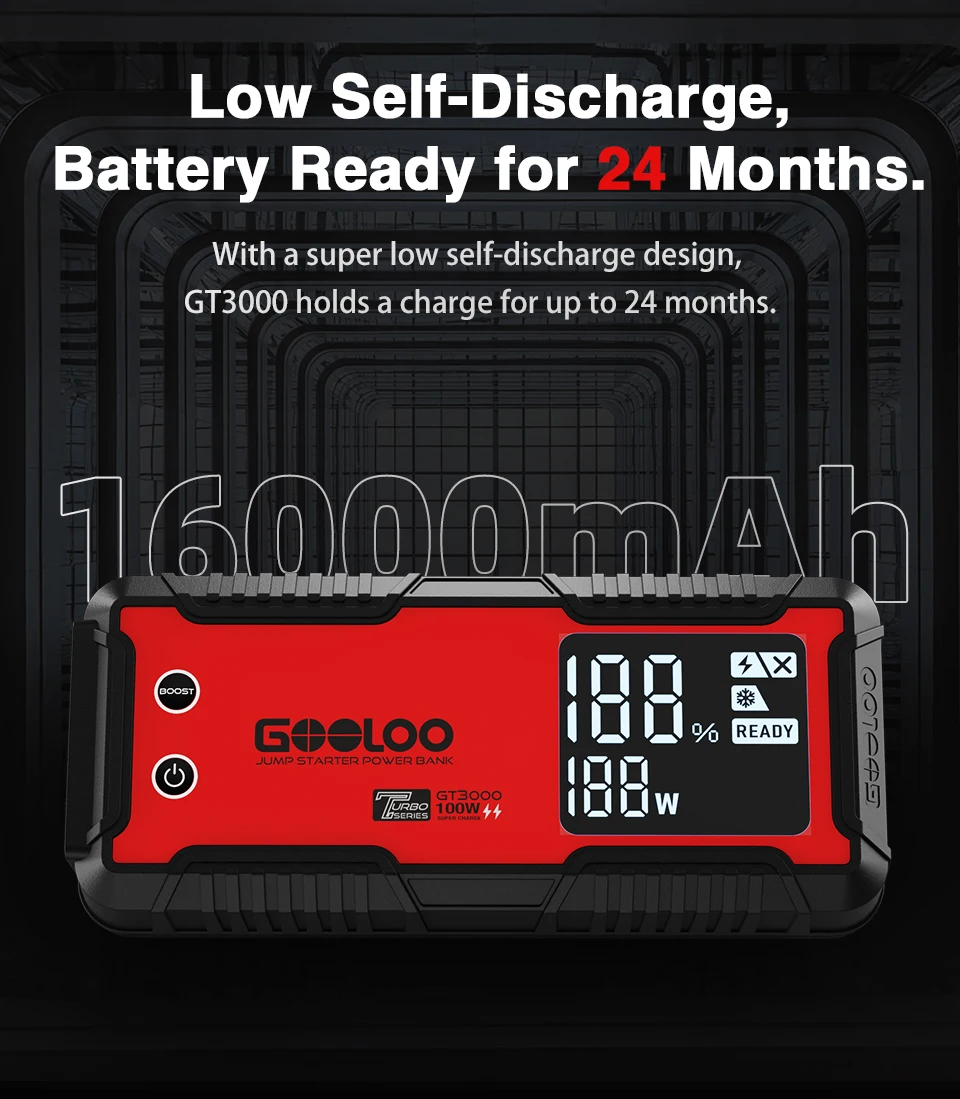 GOOLOO 3000A Car Jump Starter 16000mAh Power Bank Portable Charger Booster 12V Auto Starting Device Emergency Battery Starter
