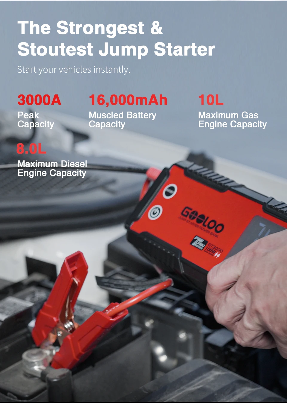 GOOLOO 3000A Car Jump Starter 16000mAh Power Bank Portable Charger Booster 12V Auto Starting Device Emergency Battery Starter