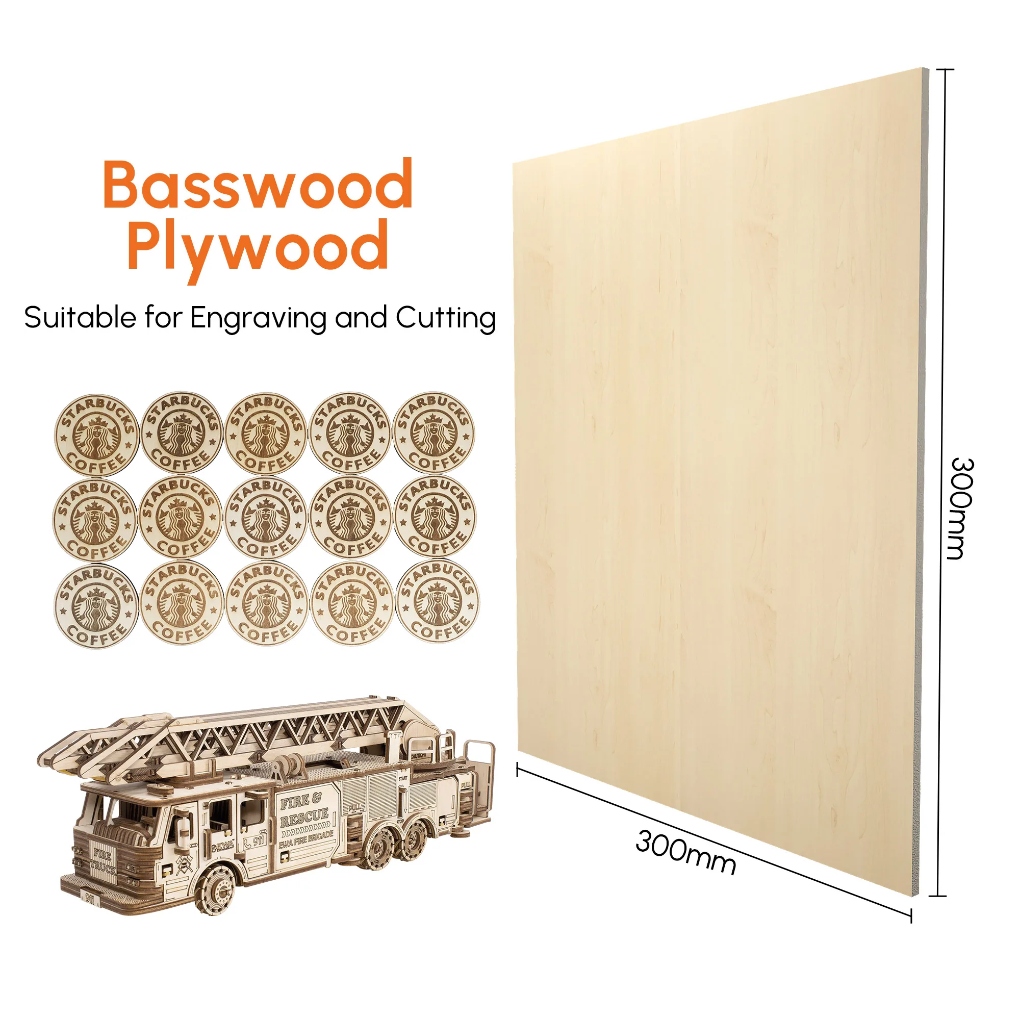 10 Pack Basswood Sheets for Crafts-30x30cm 3mm Thick Plywood Sheetswith Smooth Surfaces-Unfinished Squares Wood Boards Laser Cut
