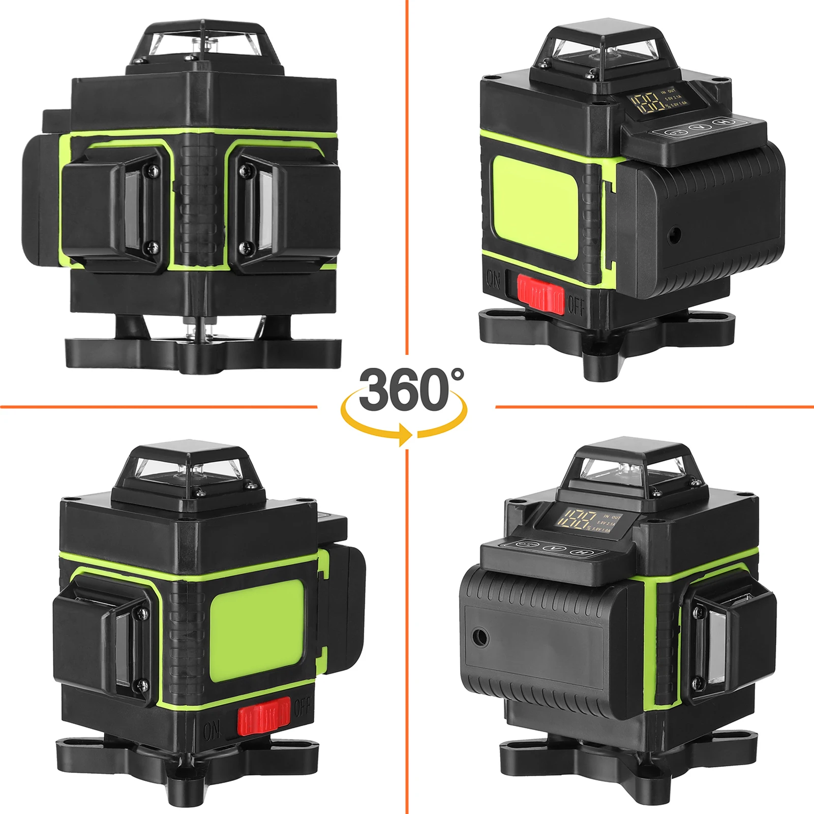 16 Lines Level Multifunctional Tool Vertical Horizontal Line with Self-leveling Function with 1.2M 3-Heights Adjustable Alloy Ex