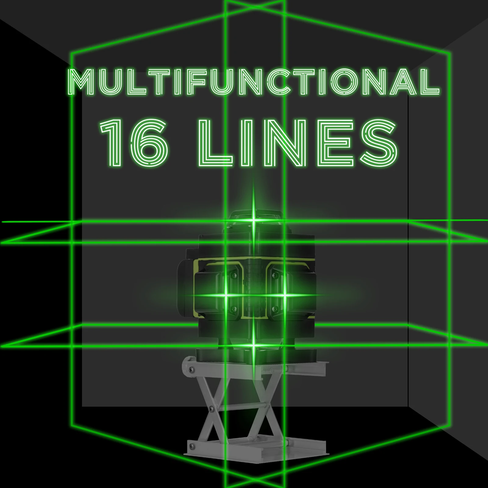 16 Lines Level Multifunctional Tool Vertical Horizontal Line with Self-leveling Function with 1.2M 3-Heights Adjustable Alloy Ex