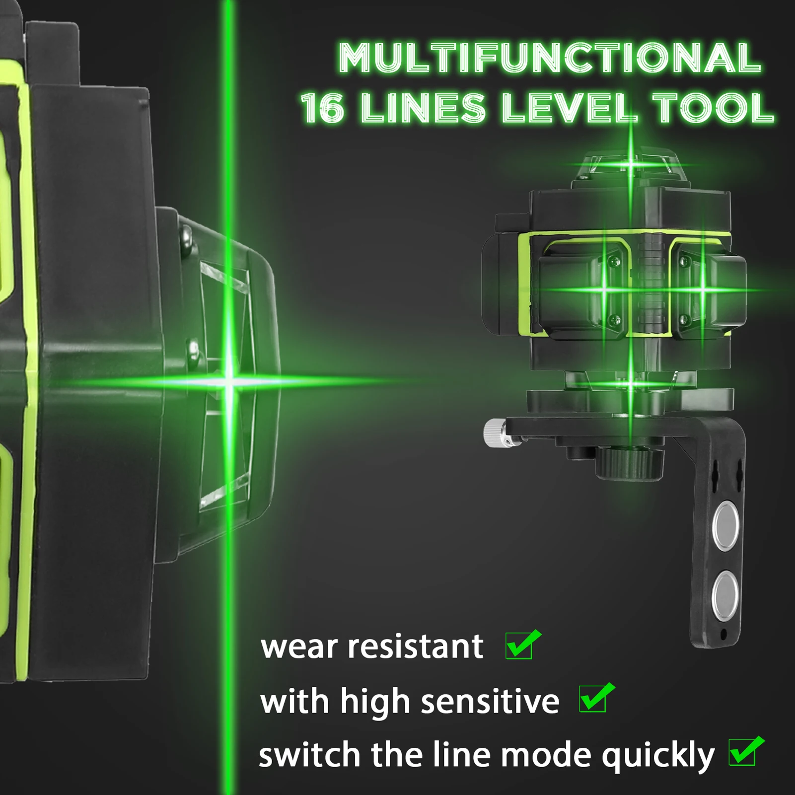 16 Lines Level Multifunctional Tool Vertical Horizontal Line with Self-leveling Function with 1.2M 3-Heights Adjustable Alloy Ex