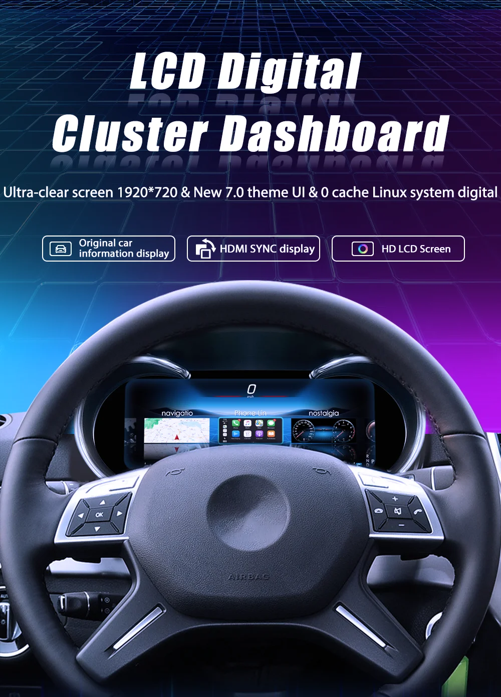 Navidigital 12.3''LCD Digital Dashboard Cluster For Benz R Class ML GL G GLE GLS W164 W166 W463 2006-2019 Years Instrument Panel