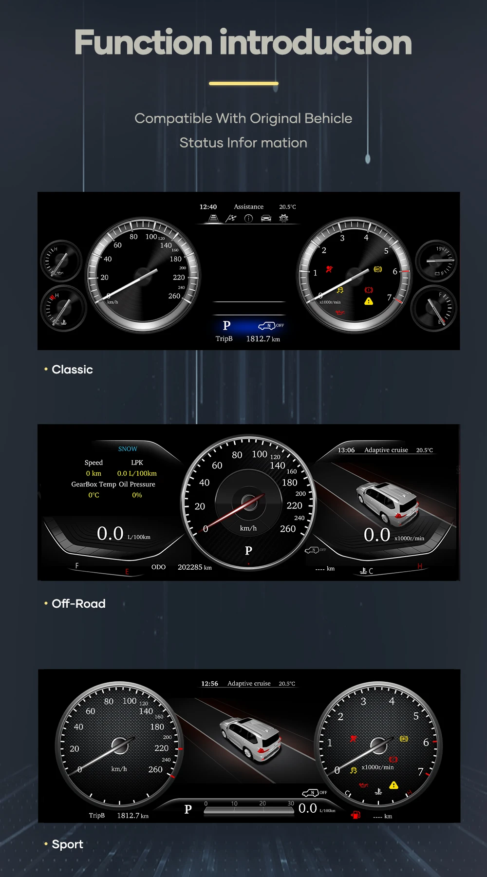 Prelingcar Digital Dashboard For Toyota Land Cruiser 2016-2022 Years Car Lcd Panel Speedometer Virtual Cockpit