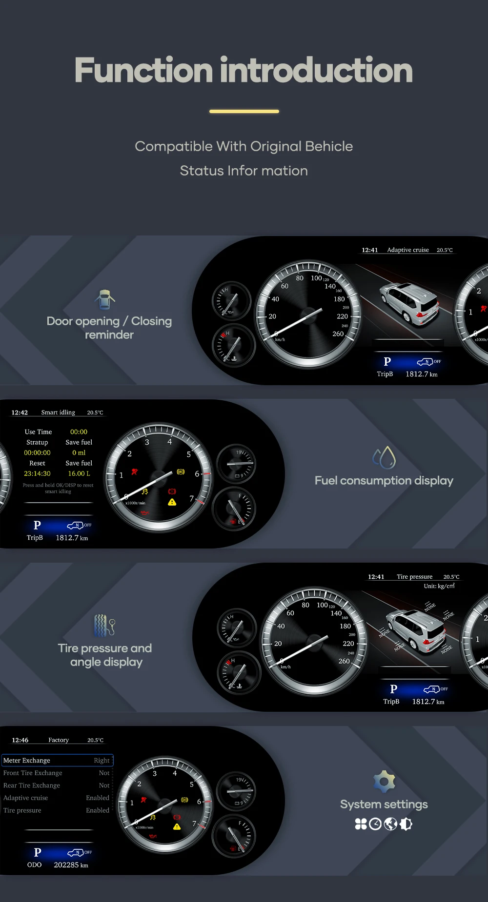 Prelingcar Digital Dashboard For Toyota Land Cruiser 2016-2022 Years Car Lcd Panel Speedometer Virtual Cockpit