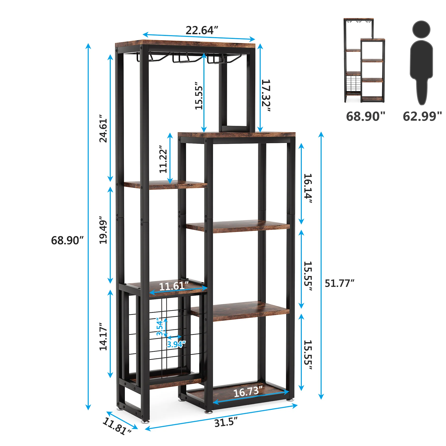 Tribesigns Wine Rack Freestanding Floor, 5-Tier Wine Baker Rack with Glass Holder & Wine Storage, Industrial Wine Display Shelf