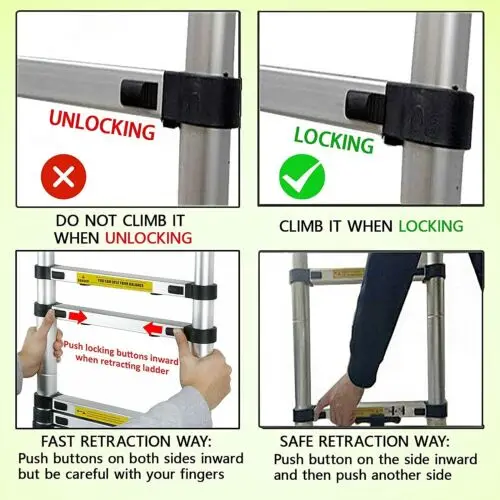 3.2M Telescopic Ladder 10.5FT Multi-Purpose Stainless Steel Telescoping Ladder Extendable Portable Sturdy Loft Ladder with EN131