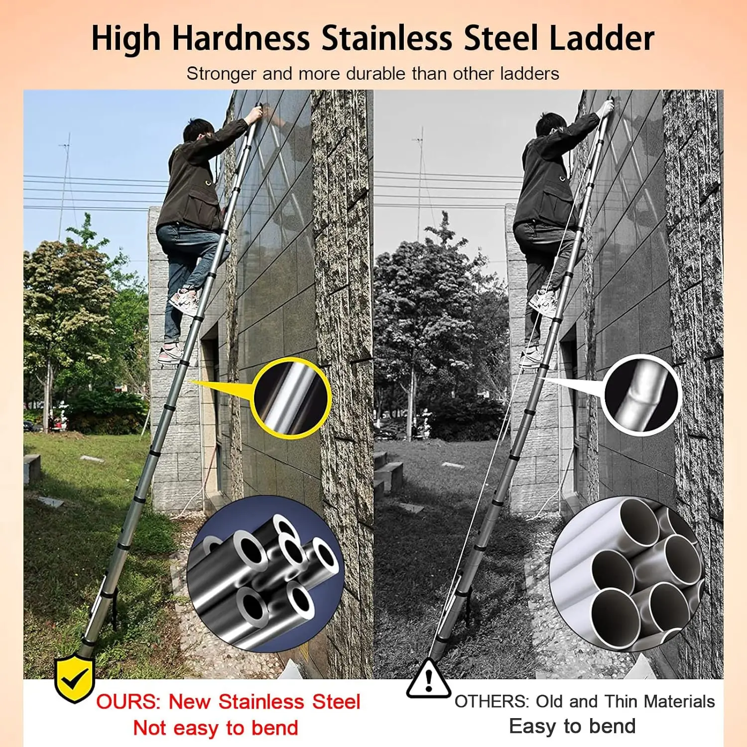 3.2M Telescopic Ladder 10.5FT Multi-Purpose Stainless Steel Telescoping Ladder Extendable Portable Sturdy Loft Ladder with EN131