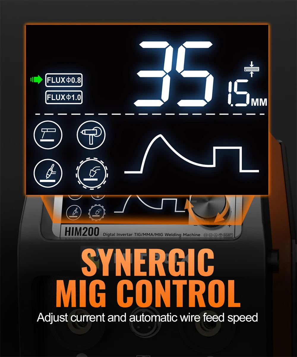 HITBOX MIG Welder 4 in 1 Stick/MMA Flux Core MIG Lift TIG Support Spool Gun Semi-Automatic Welding Machine Non Gas Soldering Inverter Welder for 1KG Welding Wire HIM200