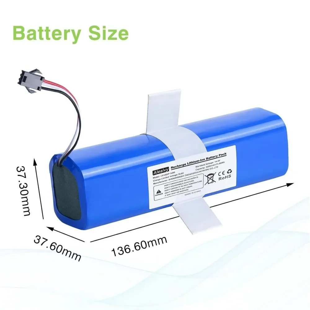 Rechargeable Battery 14.4V 6800mAh For XiaoMi Lydsto R1,Viomi S9,Proscenic M7 Pro,Lenovo LR1 Replacement Li ion Battery Pack