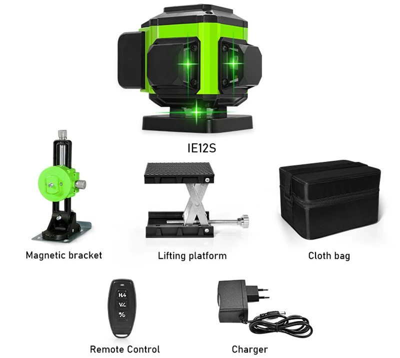 CLUBIONA IE12S Laser Level 12 Lines 3D Self-Leveling 360 Horizontal And Vertical Cross Super Powerful Green Laser Beam Line