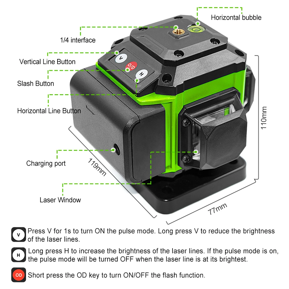 CLUBIONA IE12S Laser Level 12 Lines 3D Self-Leveling 360 Horizontal And Vertical Cross Super Powerful Green Laser Beam Line