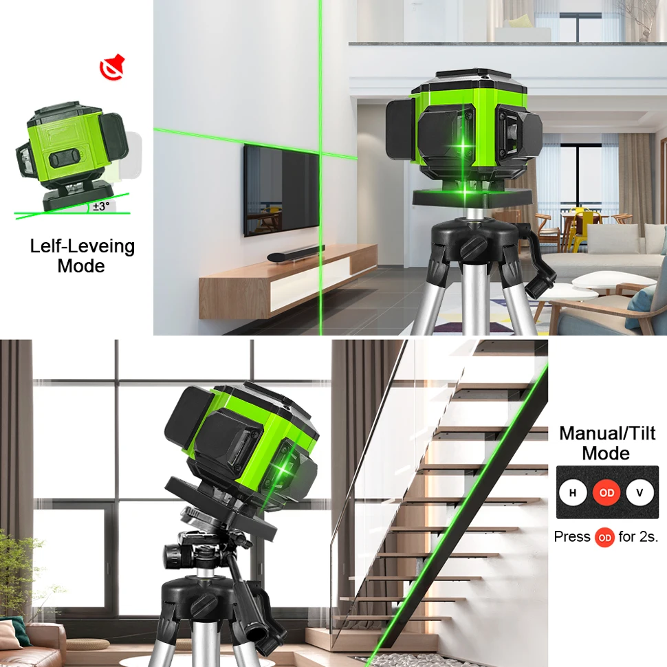 CLUBIONA IE12S Laser Level 12 Lines 3D Self-Leveling 360 Horizontal And Vertical Cross Super Powerful Green Laser Beam Line
