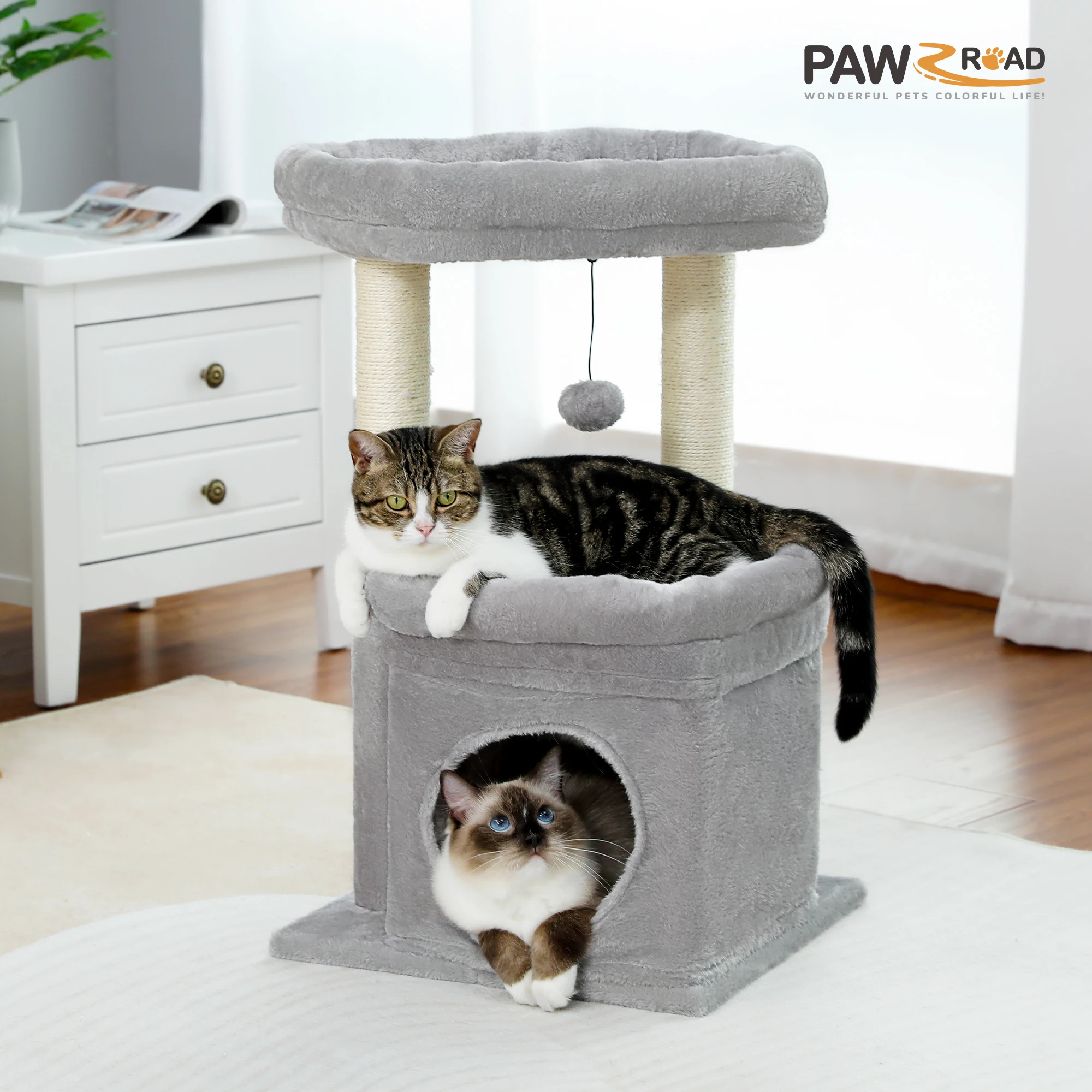 Cat Tree Tower for Indoor Cats with Private Cozy Cat Condo Double Large Perch with Scratching Posts for Kitten