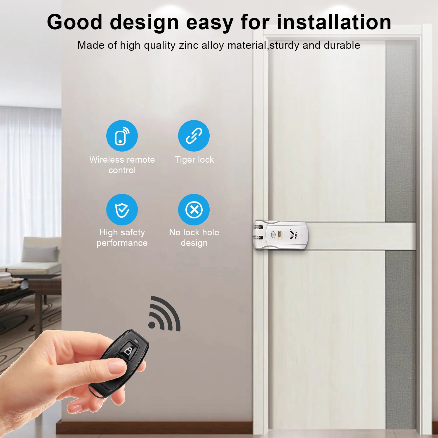 Wafu 019 Remote Control Door Lock Smart Lock Remote Control Invisible Locks Electronic Wireless Keyless Door Locks Dealbolt Lock