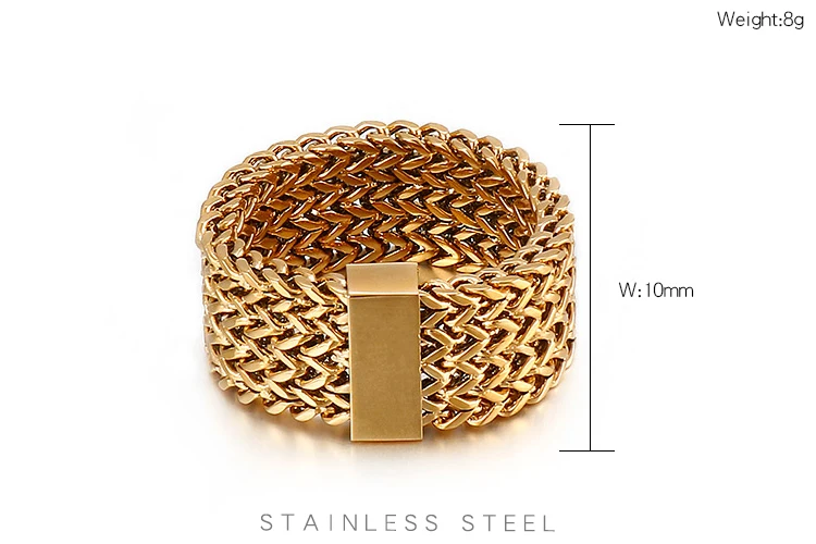 Fongten Men Ring Stainless Steel Mesh Chain Charm Rings For Men Hip Hop Finger Multiple Color Jewelry