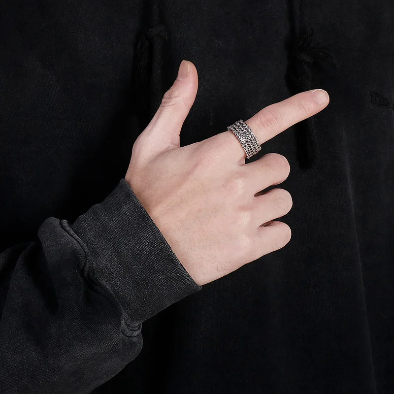 Fongten Men Ring Stainless Steel Mesh Chain Charm Rings For Men Hip Hop Finger Multiple Color Jewelry
