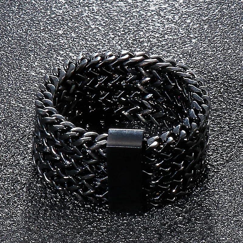 Fongten Men Ring Stainless Steel Mesh Chain Charm Rings For Men Hip Hop Finger Multiple Color Jewelry