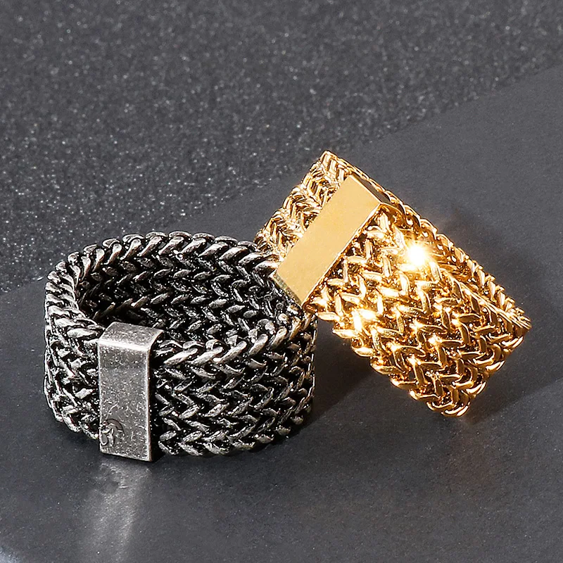 Fongten Men Ring Stainless Steel Mesh Chain Charm Rings For Men Hip Hop Finger Multiple Color Jewelry