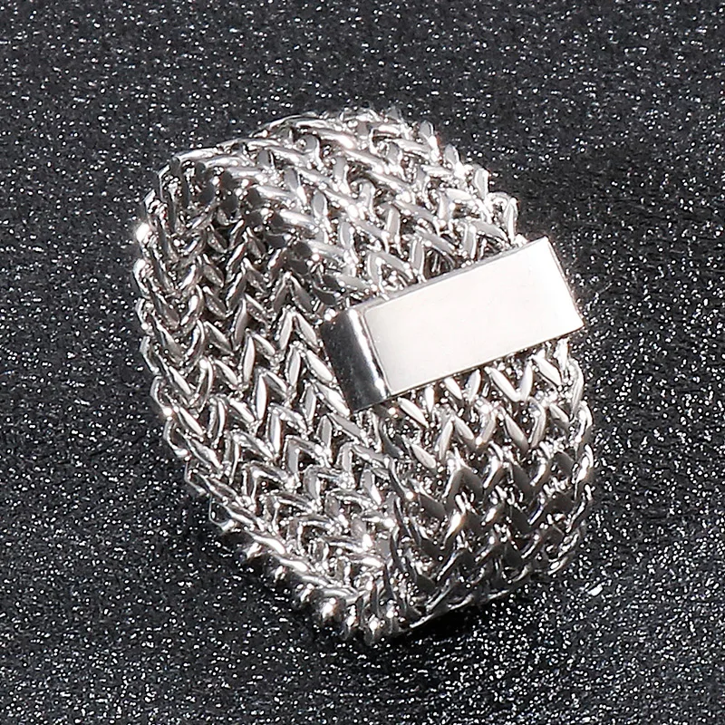 Fongten Men Ring Stainless Steel Mesh Chain Charm Rings For Men Hip Hop Finger Multiple Color Jewelry