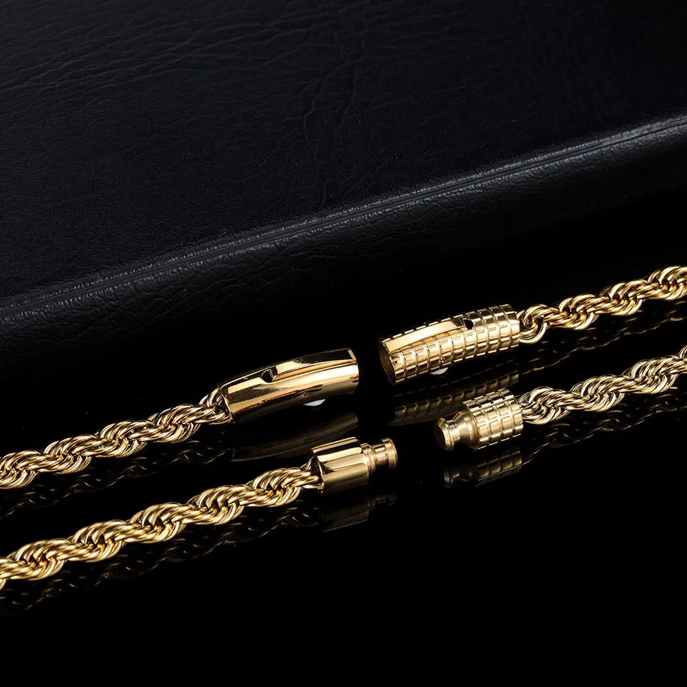 6mm Rope Chain Necklace Stainless Steel Never Fade Waterproof Choker Men Women Jewelry Gold Color Chains Gift