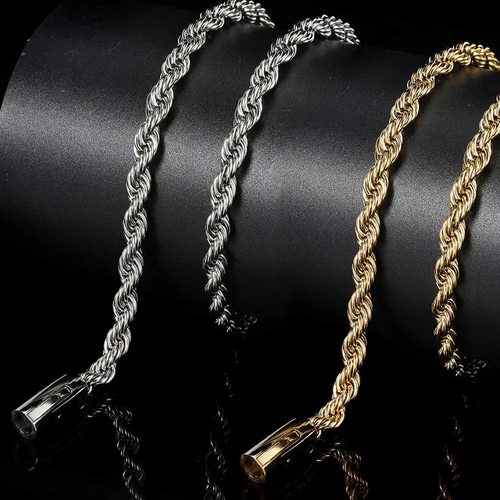 6mm Rope Chain Necklace Stainless Steel Never Fade Waterproof Choker Men Women Jewelry Gold Color Chains Gift