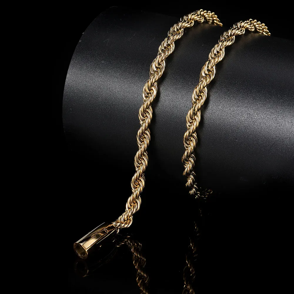 6mm Rope Chain Necklace Stainless Steel Never Fade Waterproof Choker Men Women Jewelry Gold Color Chains Gift