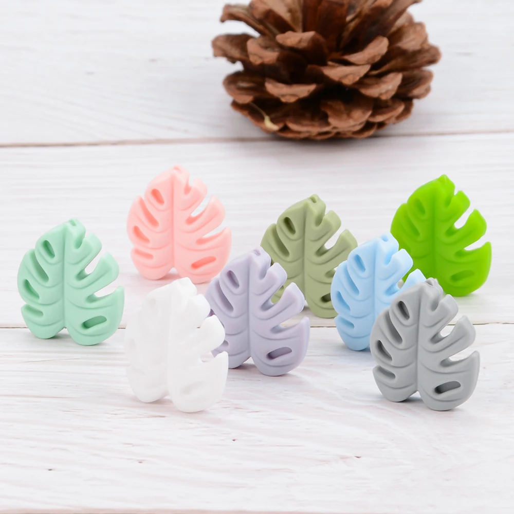 LOFCA 30pcs Monstera Deliciosa leaves Silicone Beads BPA Free Keychain Silicone Beads DIY Keychain Bead Jewelry Accessories