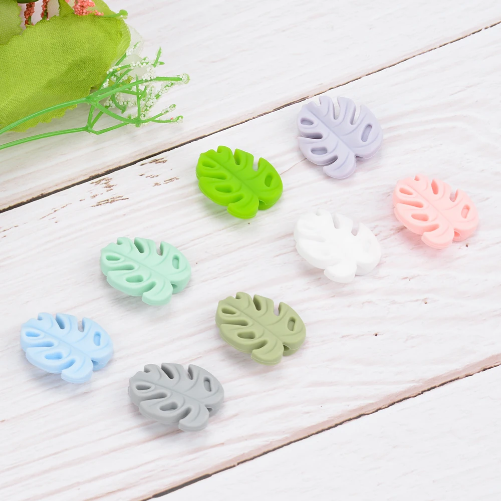 LOFCA 30pcs Monstera Deliciosa leaves Silicone Beads BPA Free Keychain Silicone Beads DIY Keychain Bead Jewelry Accessories